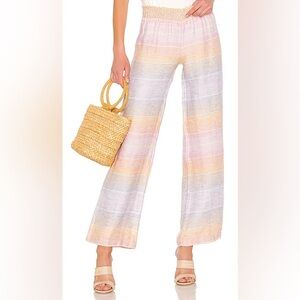 Bobi Sunset Linen Blend Pant Wide Leg Small Revolve Yellow Pink Pastel Stripe